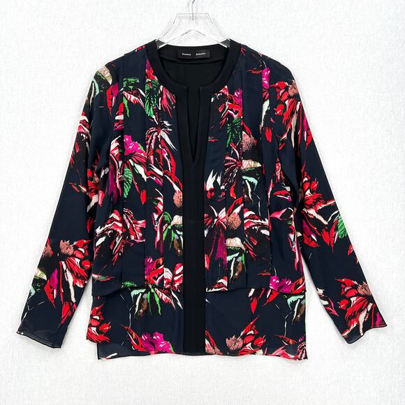 Proenza Schouler Tops - PROENZA SCHOULER Floral Print Blouse Womens 2 Black Pink Red Long Sleeve Layered